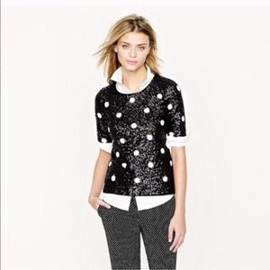 J. Crew Cotton Sequin Polka Dot Top Blouse Black White Size XS